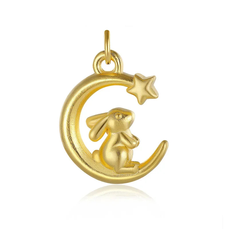 TrustDavis Real 925 Sterling Silver Sweet Rabbit Moon Charm Pendant Handmade DIY Fit Necklace Bracelet Accessories Jewelry DZ747