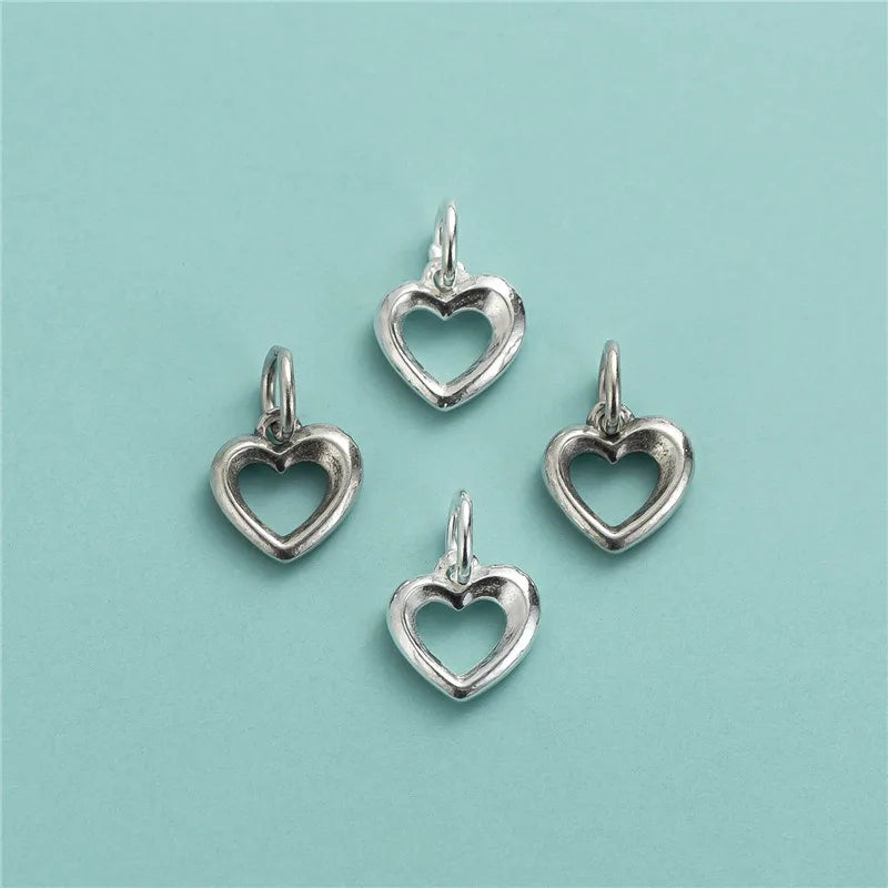 TrustDavis New Real 925 Sterling Silver Fashion Simple Heart Charm Pendant Handmade DIY Accessories Wholesale DZ1717