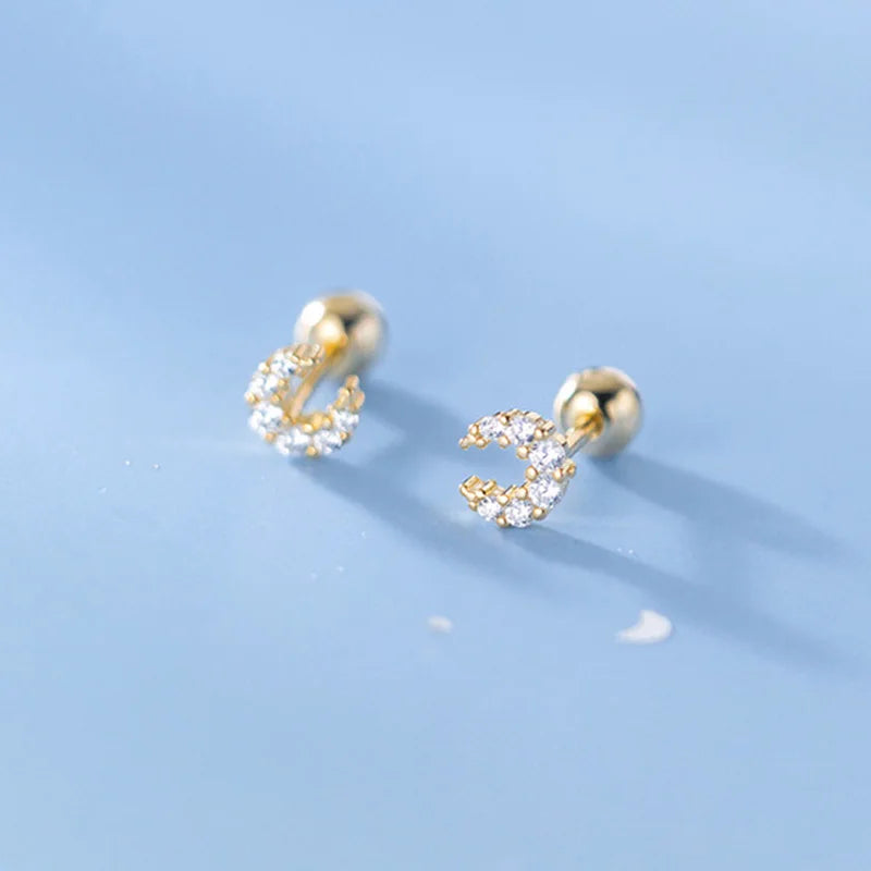 Mini Moon Dazzling Screw Stud Earrings DS564