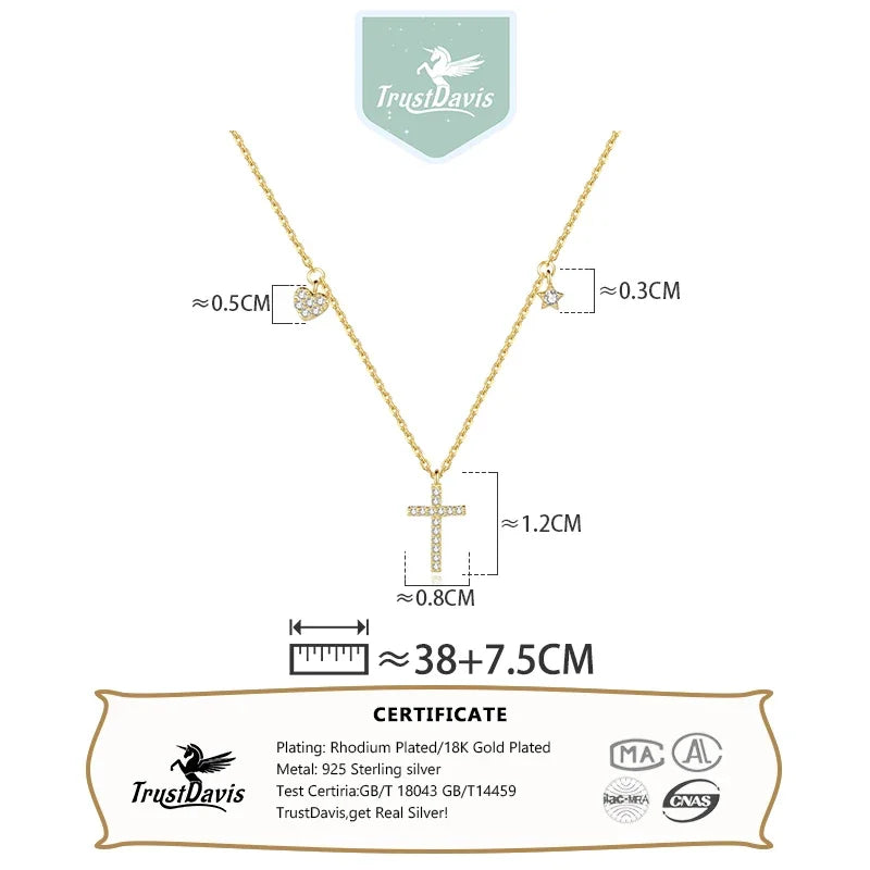 Dazzling CZ Cross Heart Star Pendant Short Necklace DS2485
