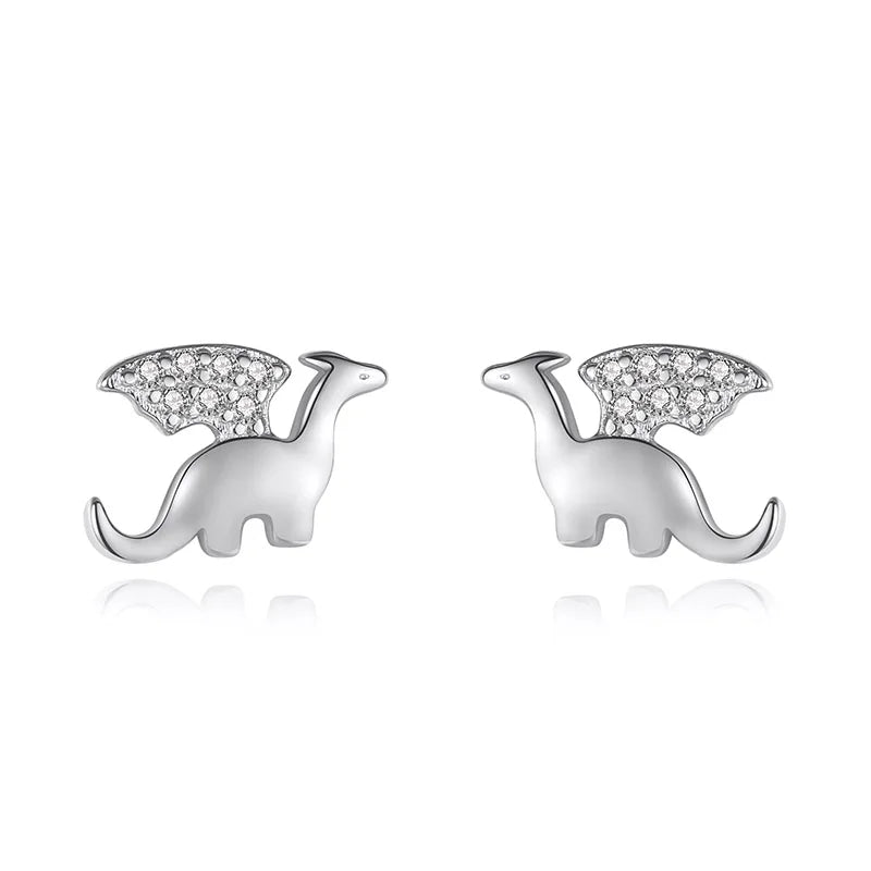 925 Sterling Silver Jewelry Cute Small Dazzling Dinosaur Stud Earrings DT44