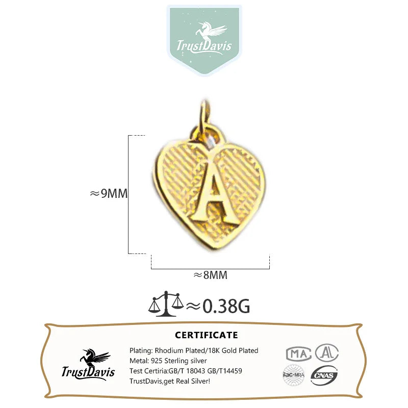 TrustDavis Real 925 Sterling Silver Name Necklace 26 Heart DIY Accessories Pendant for Women Wedding Clavicle Jewelry DZ1795