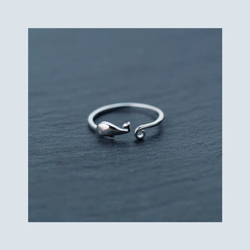 925 Real Sterling Silver Cute 925 Whale With Cocktail Ring AZ05