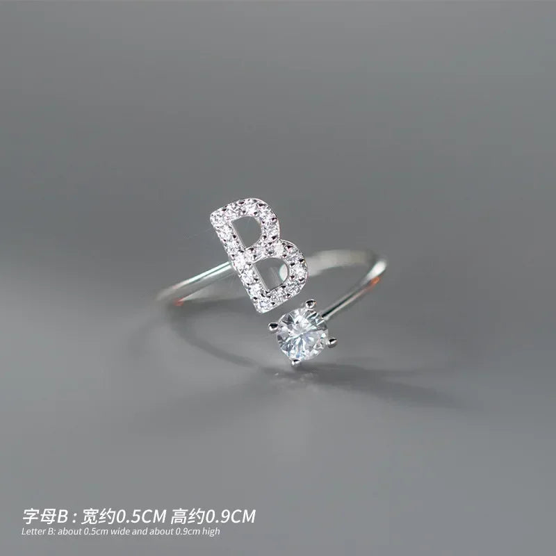 TrustDavis Real 925 Sterling Silver Rings For Women Wedding Party Jewelry 26 Letter Clear CZ Opening Ring Fine Jewelry DA3121