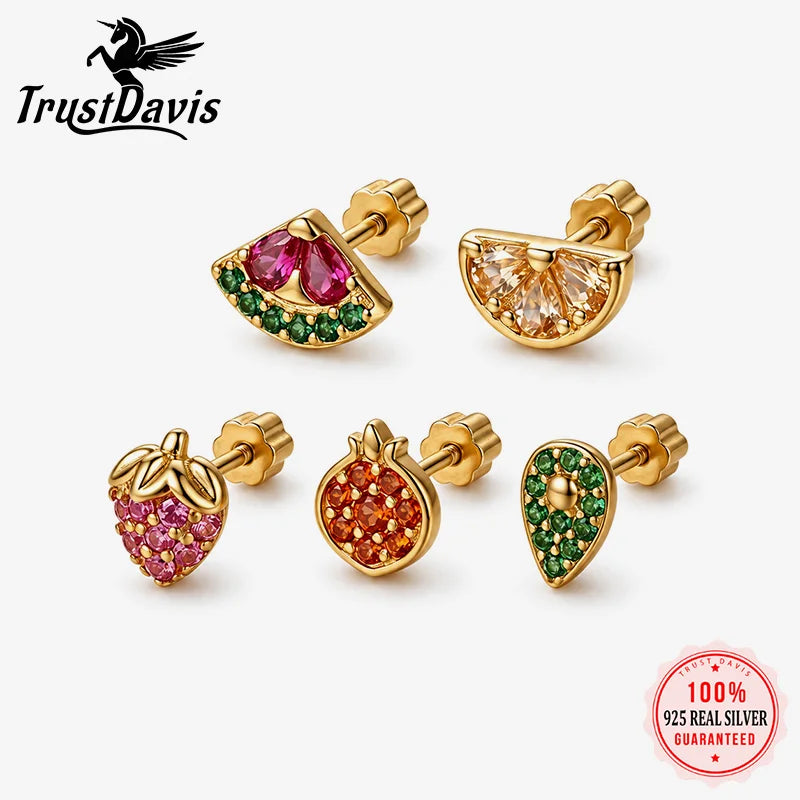 Single Fruit Zircon Screw Earrings for Women Daily Wear Jewelry Gift DS4977