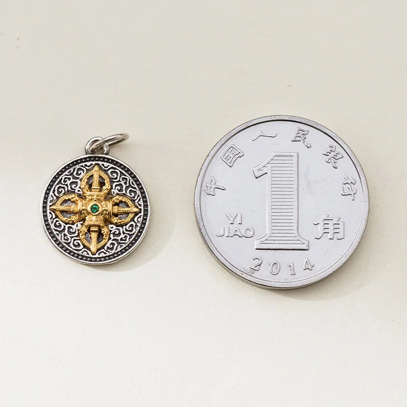 TrustDavis Real 925 Sterling Silver Retro 12mm Round Plate Charm Pendant Handmade DIY Accessories Wholesale DZ1783