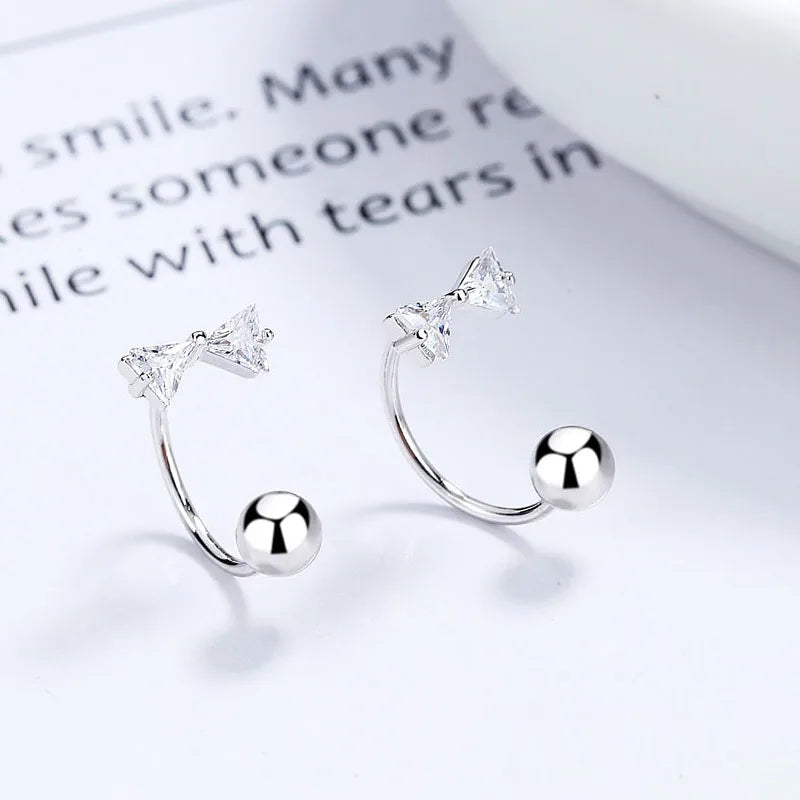 Flower Bowknot Beads Screw Stud Earrings DA2412