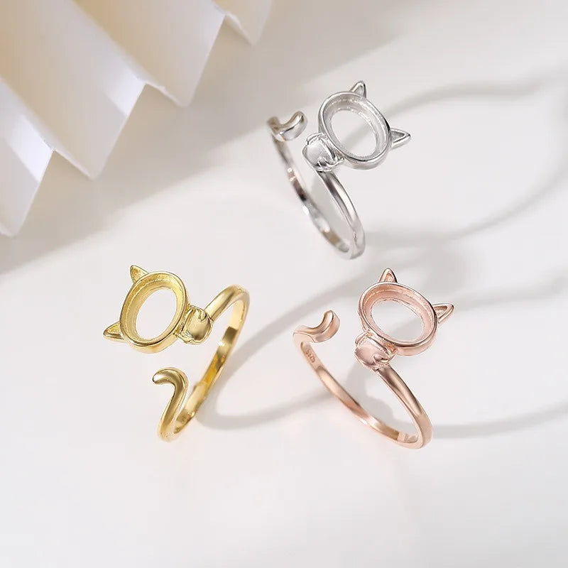 cat ring 3 4 5 6 empty bracket handmade DIY jewelry DZ1690