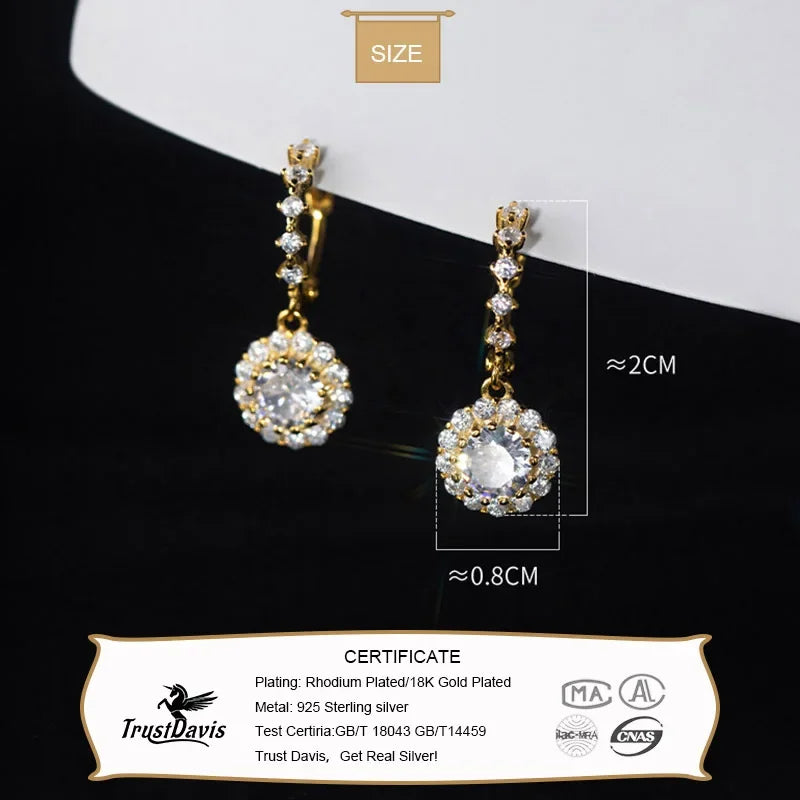 TrustDavis Real 925 Sterling Silver 2022 Fashion Sparkling Zircon Hoop Earrings For Women Elegant Chic Party Jewelry Gift DA0055