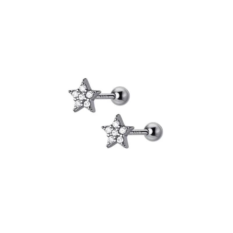 TrustDavis Real 925 Sterling Silver Mini Star CZ Screw Stud Earrings For Women Children Baby Girls Minimalist Jewelry DA2325