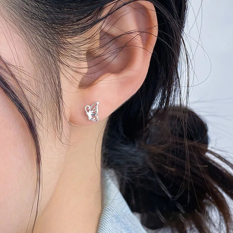 Butterfly Wing Silver Stud Earrings DS4892
