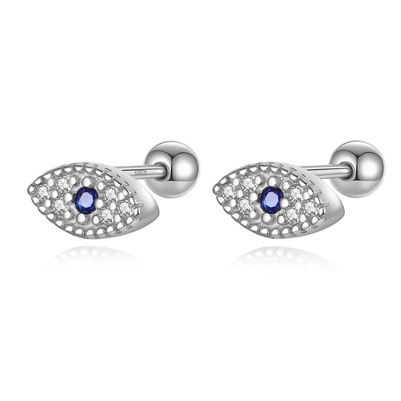 Real 925 Sterling Silver Devil Eye Shiny Beads Screw Earring DG0109