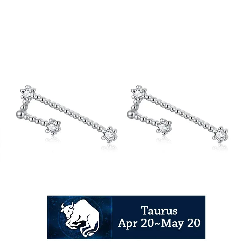 Trustdavis 100% 925 Solid Real Sterling Silver Jewelry 12 Constellation Stud Earrings Birthday Gift For Women Girls DA330