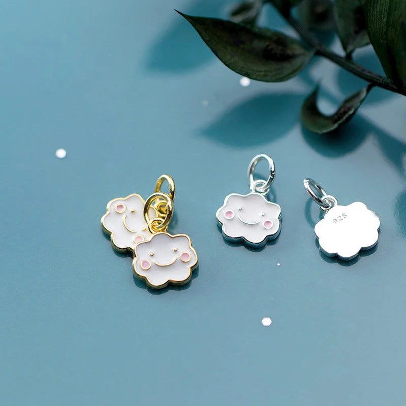 TrustDavis Real 925 Sterling Silver Pendant Handmade DIY Necklace Cloud Smiley Face Accessories Fine S925 Jewelry Gift DZ1807