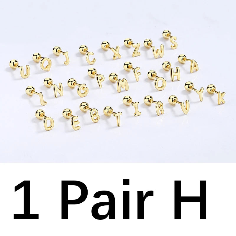 TrustDavis Real 925 Sterling Silver 26 Letter Screw Beads Stud Earring For Women Children Baby Minimalist Fine Jewelry DA2867