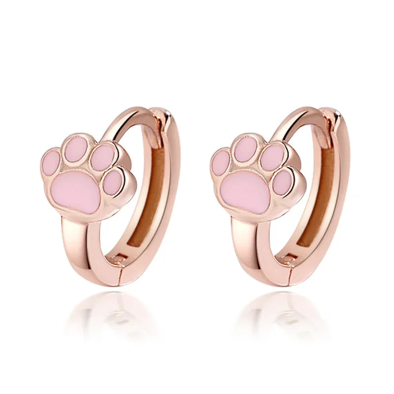 TrustDavis Genuine 925 Sterling Silver Cute Pink Cat Claw Hoop Earrings Women Fashion for Girls Anniversary Fine Jewelry DS3960