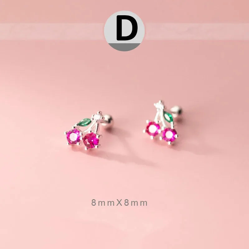 Trustdavis Real 925 Sterling Silver Sweet Fruit Peach Grapes Radish Cherry Screw Stud Earrings For Women Wedding Jewelry DB1327