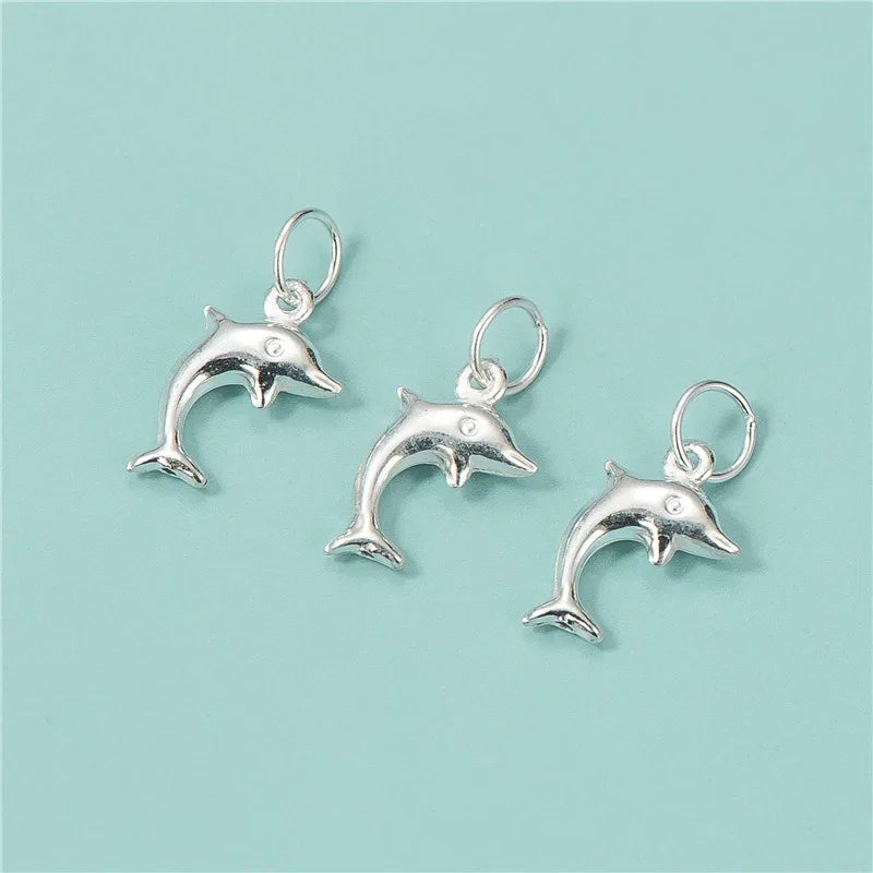TrustDavis Real 925 Sterling Silver Fashion Animal Dolphin Charm Pendant Handmade DIY Accessories Fine Jewelry DZ1715
