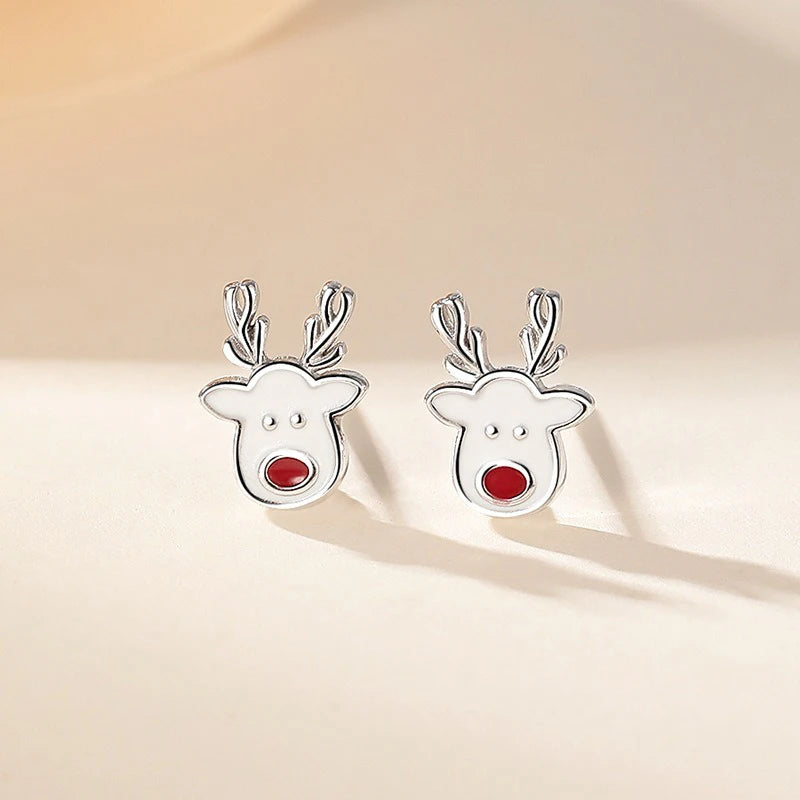 TrustDavis 925 Sterling Silver Cute Reindeer/Christmas Tree/Santa Claus Earrings for Women Girls Christmas Jewelry Gift DS4703