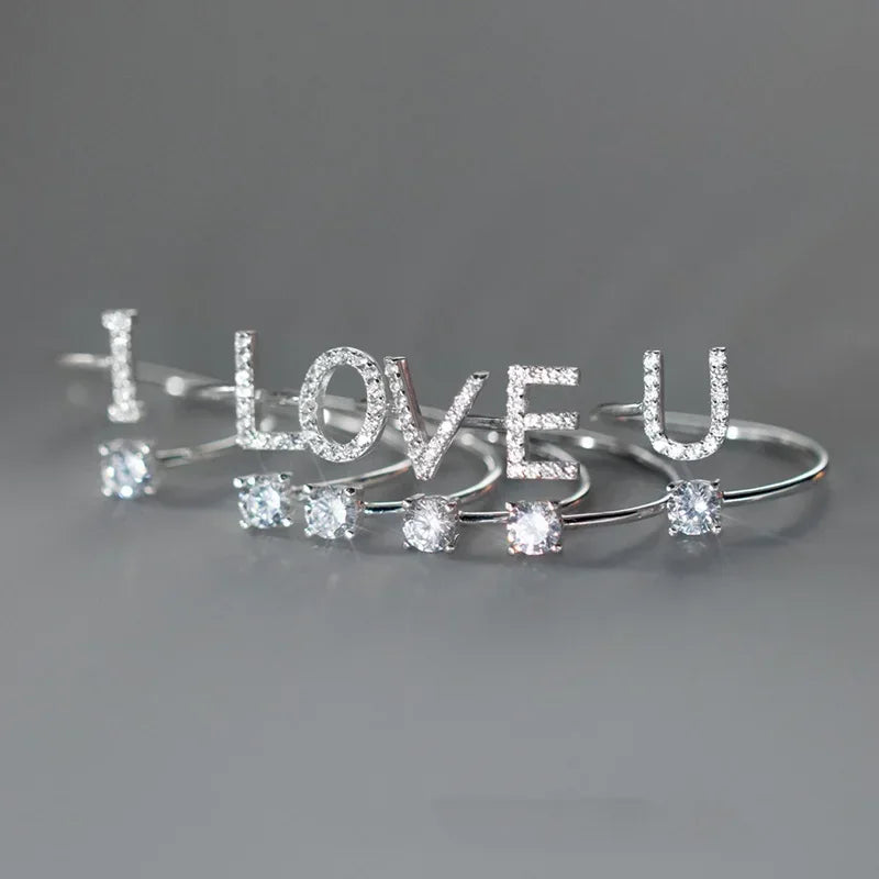 TrustDavis Real 925 Sterling Silver Rings For Women Wedding Party Jewelry 26 Letter Clear CZ Opening Ring Fine Jewelry DA3121