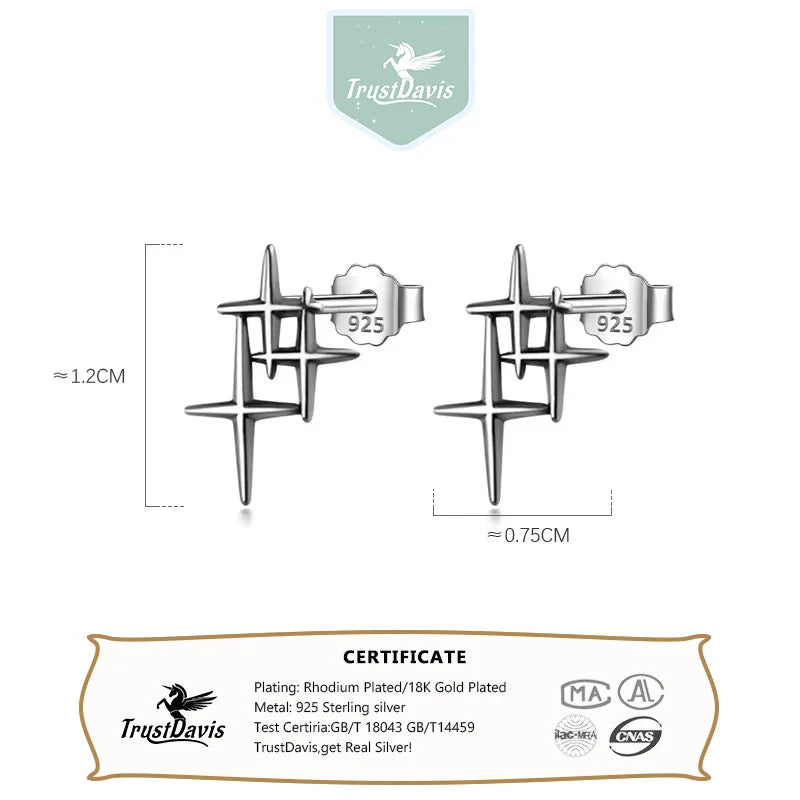TrustDavis Genuine 925 Sterling Thai Silver Fashion Sweet Star Stud Earring For Women Wedding Anniversary Jewelry Gift DB1154