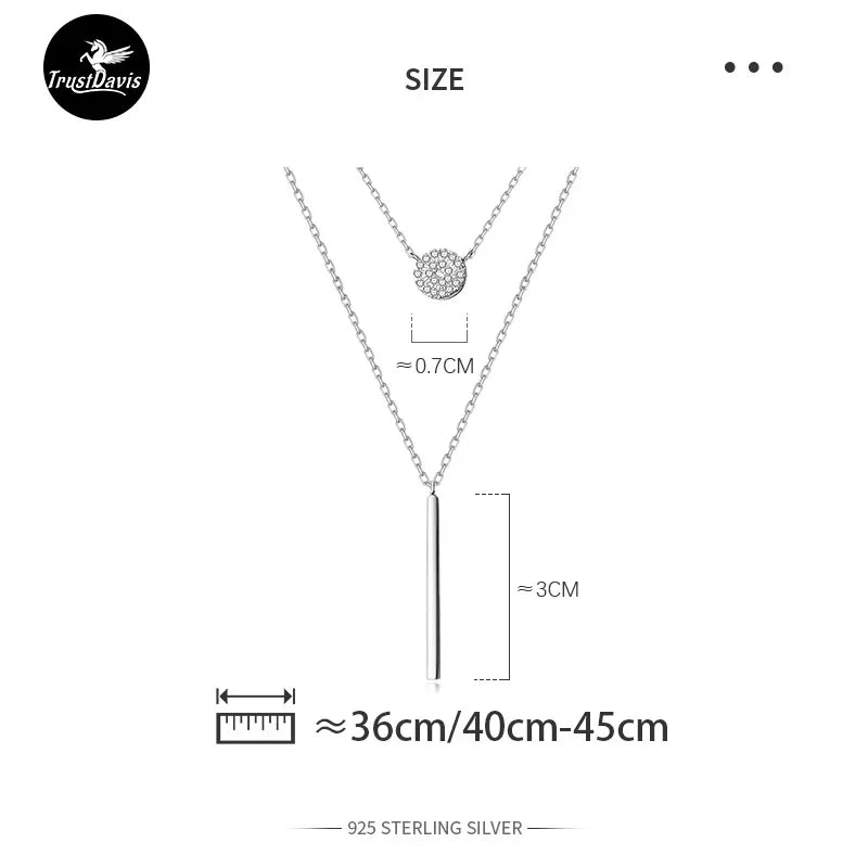TrustDavis 925 Sterling Silver Elegant Double Layer Geometric Stick Pendant Necklace Fine Jewelry For Women Wedding Party DA1266
