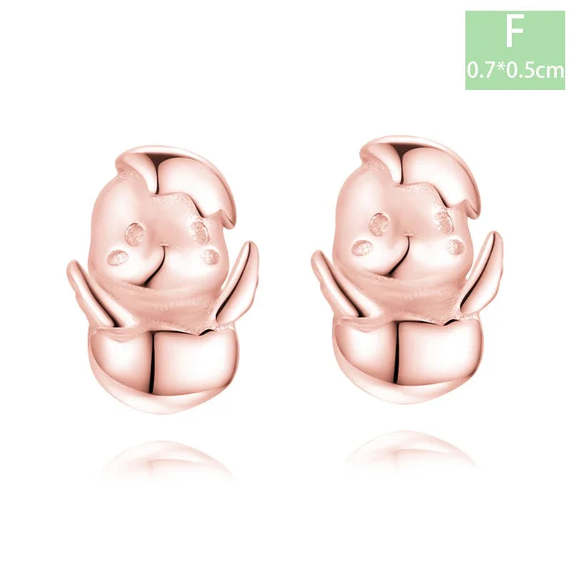 Trustdavis Real 925 Sterling Silver Chinese Zodiac Signs Screw Stud Earrings For Women Daughter Birthday Gift Jewelry DS4430