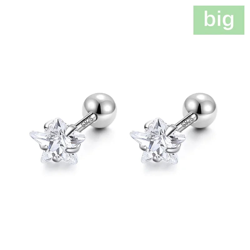TrustDavis Real 925 Sterling Silver Fashion Sweet Star Shiny CZ Bead Screw Stud Earrings For Women Wedding Fine Jewelry DA2489