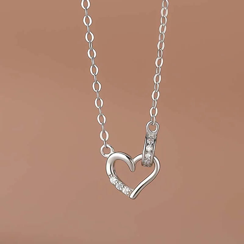 TrustDavis Real 925 Sterling Silver Necklace Romantic Heart CZ Pendant for Women Daughter Birthday Gift Fine Jewelry DA4170