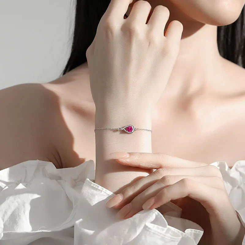 TrustDavis 925 Sterling Silver Birthstone Bracelet Infinity Zircon Bracelet for Women Birthday Mother's Day Jewelry Gift DS4197