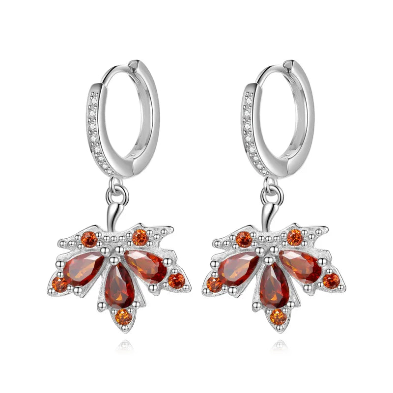 Trustdavis Real 925 Sterling Silver Sweet Fashion Maple Leaves Hoop Earrings Women Girls Birthday Party Gift Jewelry DS4141