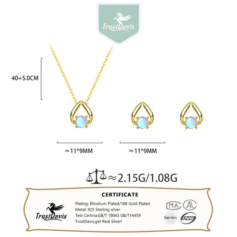 TrustDavis Real 925 Sterling Silver Women's Fashion Versatile Moonstone Irregular Necklace for Women Gril Gift Jewelry DS4219