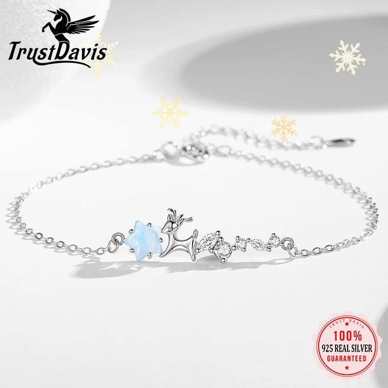 TrustDavis Girls 925 Sterling Silver Fashion Simple Star Deer Bracelet for Women Girl Christmas Gift Fine Jewelry DS4694