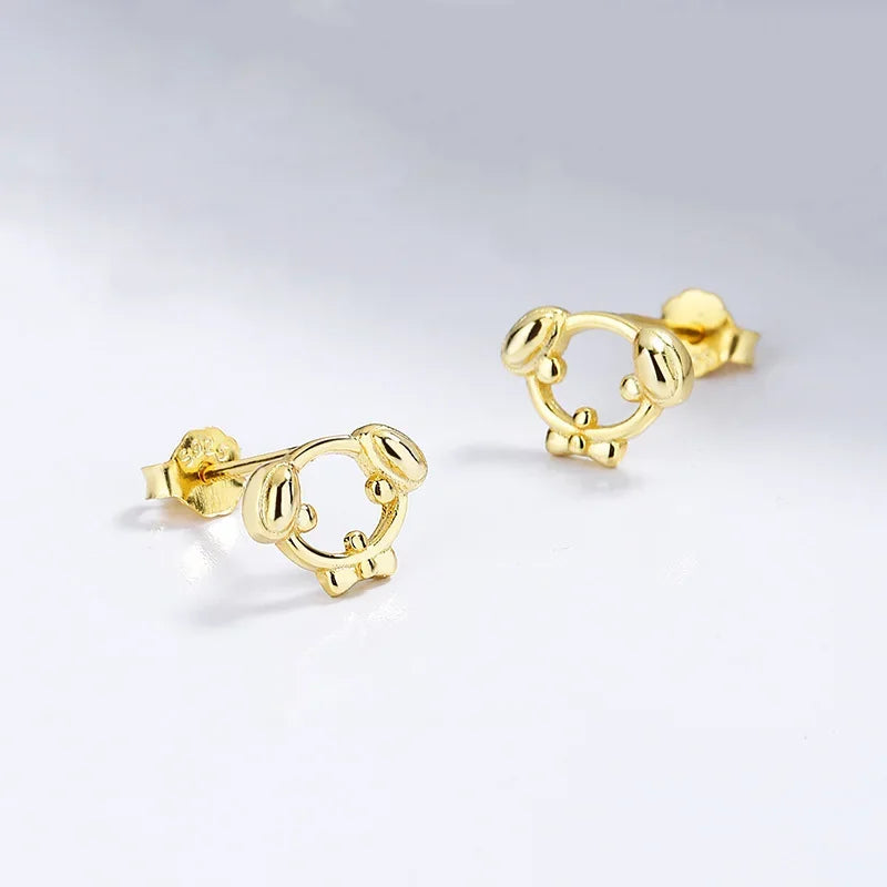 TrustDavis 100% 925 Sterling Silver Cute Little Dog Hollowed Out Stud Earrings for Daughter Girls Teens Lady DS4109