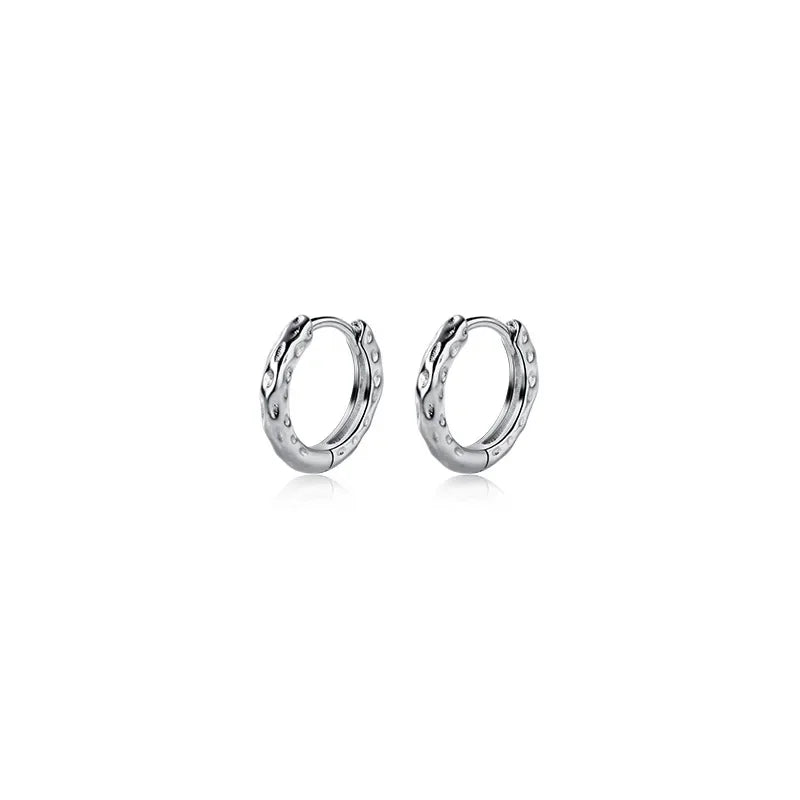 Real 925 Sterling Silver Gothic Geometric Shiny Hoop Earrings DB1335