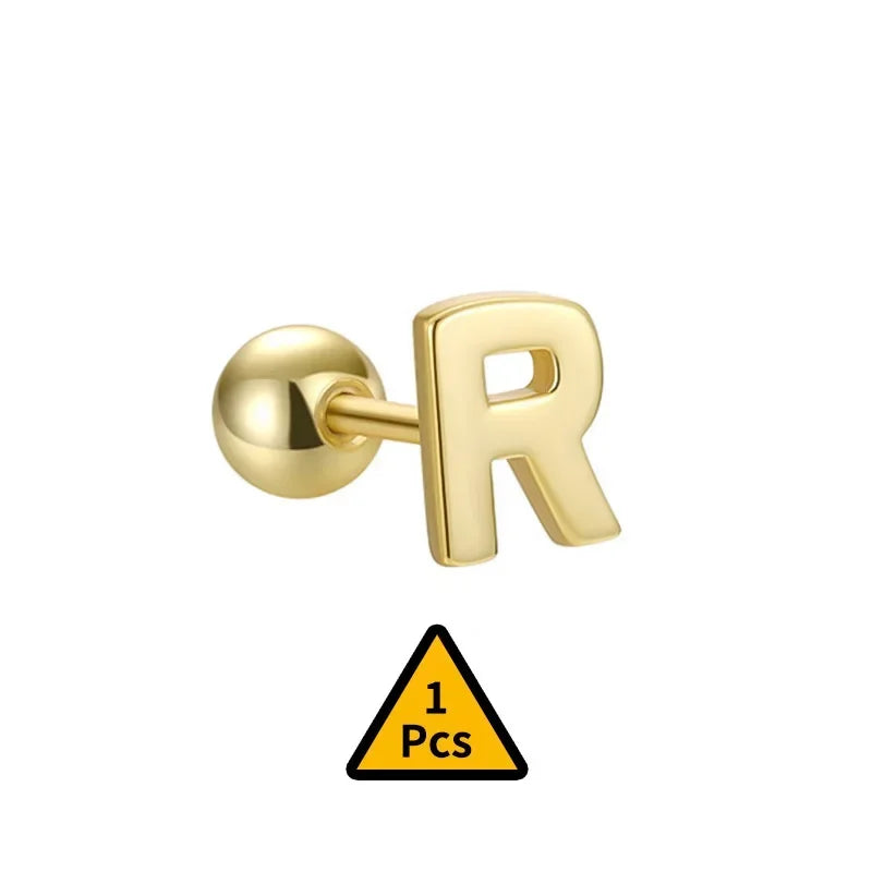 TrustDavis Real 925 Sterling Silver Stud Earrings 26 Letter CZ Screw Beads For Women Children Baby Minimalist Jewelry DA2559