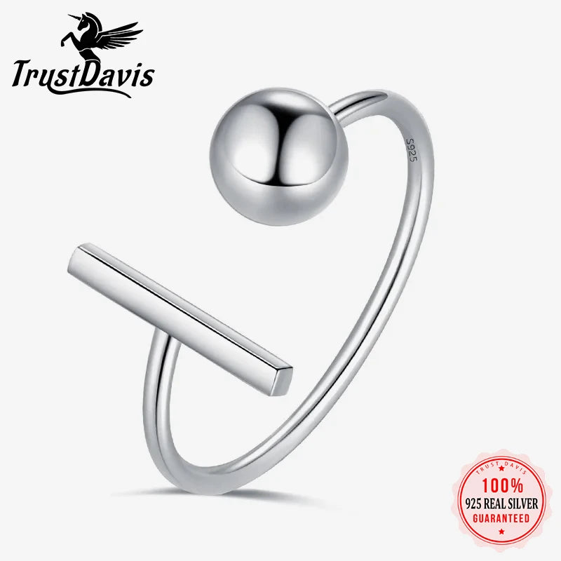 TrustDavis 100% 925 Real Sterling Silver Fashion Jewelry Beads Stick Cocktail Ring Sizable 5 6 7 Girls Kids Xmas Gift DA156