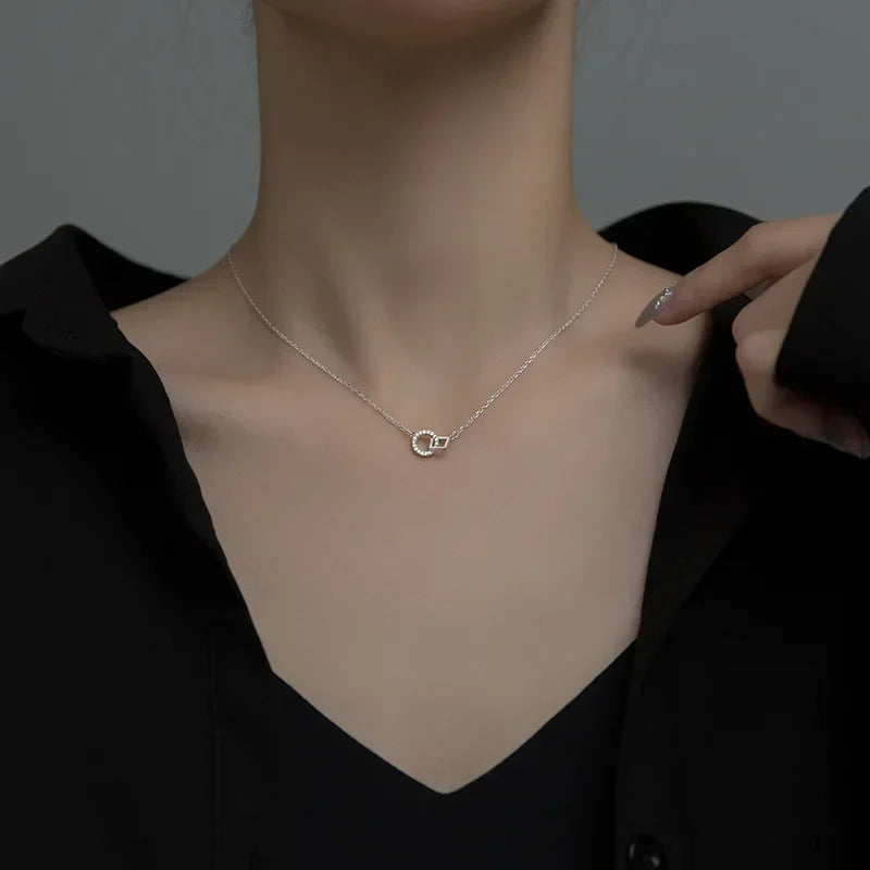 TrustDavis Real 925 Sterling Silver Sweet Double Round Heart Cross CZ Pendant Necklace For Women Wedding Fine Jewelry DA2486