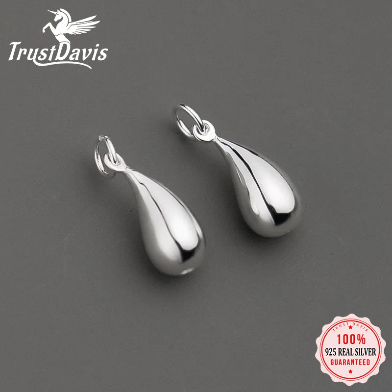 TrustDavis Real 925 Sterling Silver Necklace Bracelet Pendant Smooth Water Drop Handmade DIY Accessories Jewelry DZ891