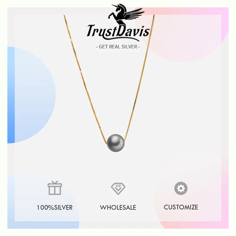 TrustDavis 925 Solid Sterling Silver Elegant Synthetic Pearl Pendant Necklace Women Girls Birthday Gift Fine S925 Jewelry DS4439