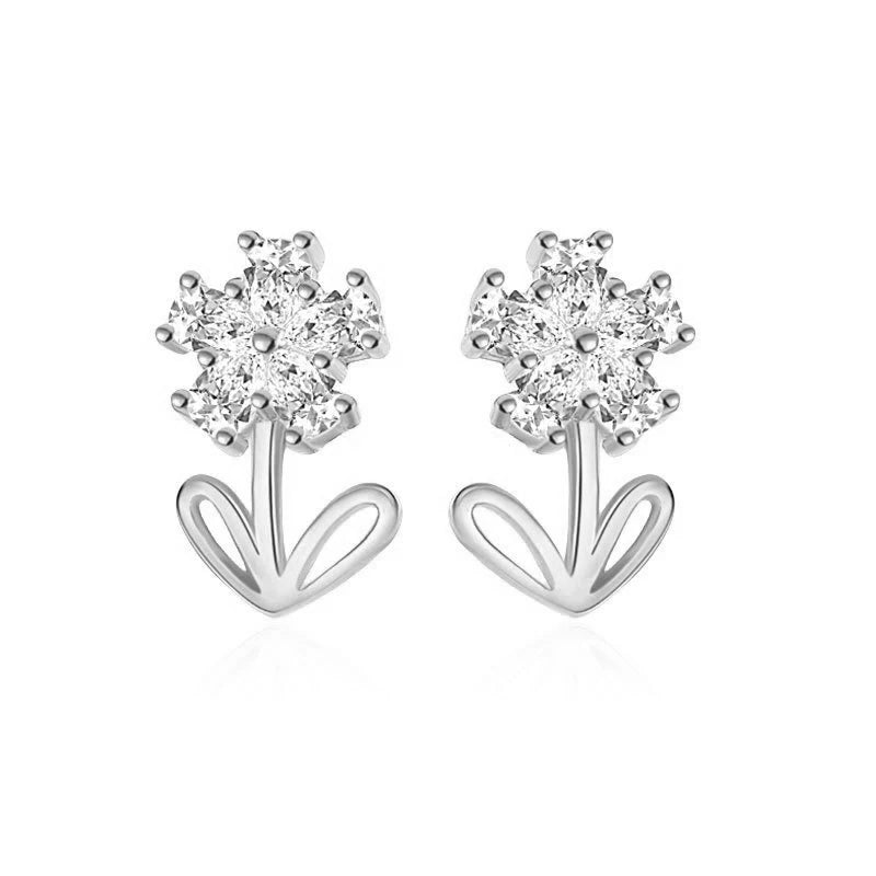 TrustDavis 925 Sterling Silver Women's Fashion Sweet Flower Zirconia Stud Earrings for Women Girls Jewelry Gift DS4294