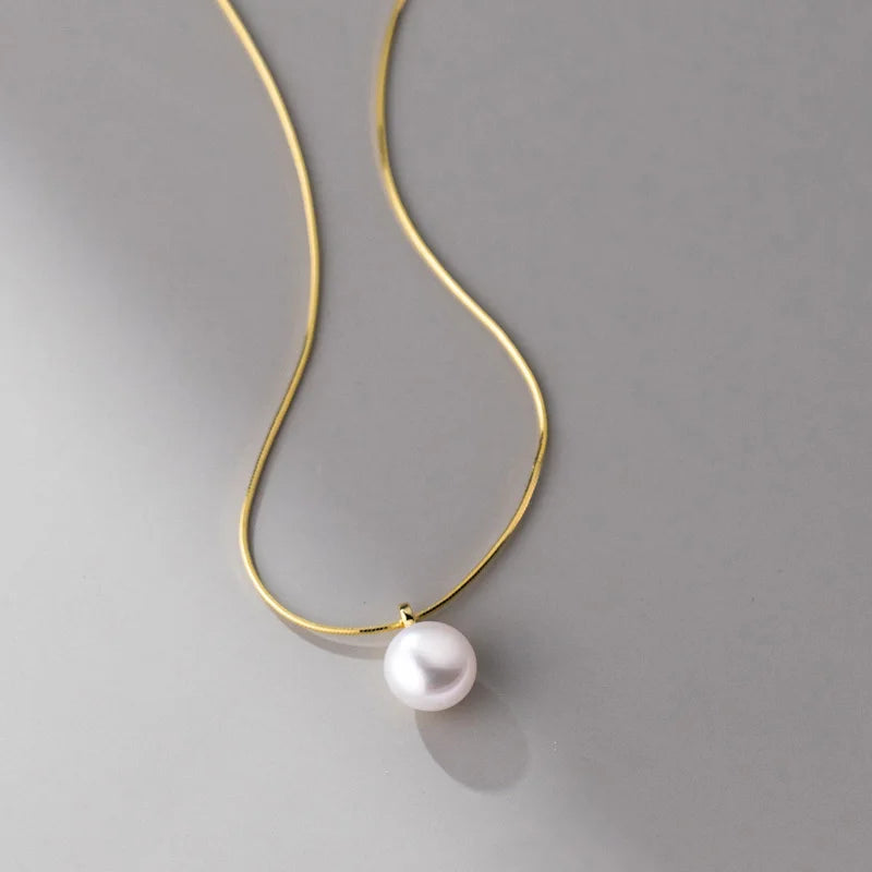 TrustDavis Girls 925 Solid Sterling Silver Necklace Pearl Snake Bone Pendant Lady Girls Birthday Gift Fine S925 Jewelry DS4343