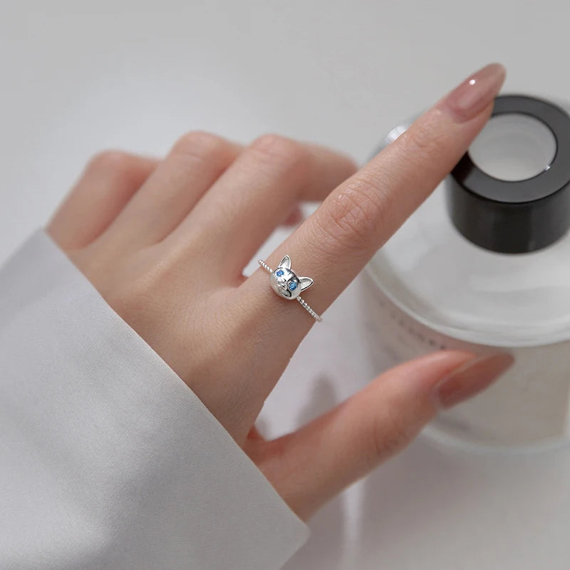 TrustDavis Real 925 Sterling Silver Animal Cat Twist CZ Opening Rings For Daughter Girlls Women Mother's Day Fine Jewelry DA2985