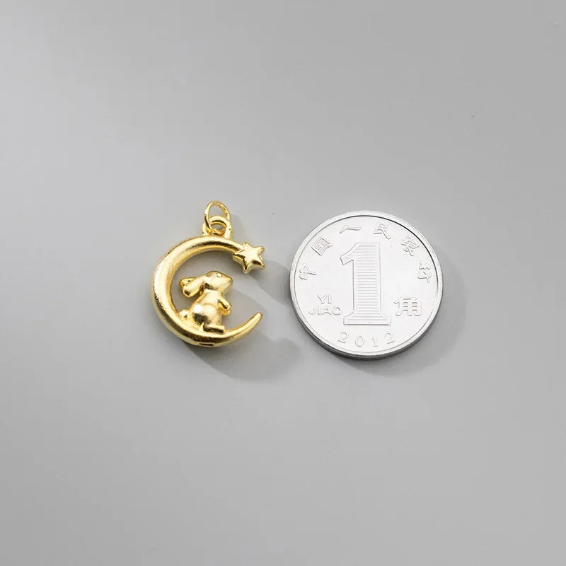 TrustDavis Real 925 Sterling Silver Sweet Rabbit Moon Charm Pendant Handmade DIY Fit Necklace Bracelet Accessories Jewelry DZ747