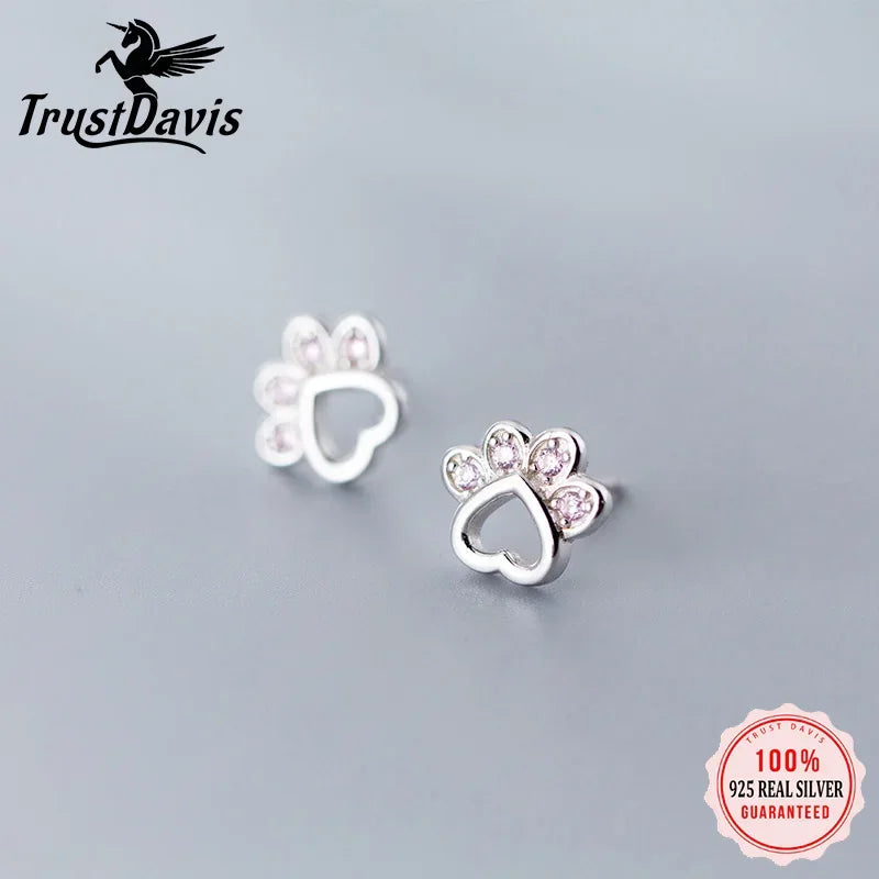 Animal Dog Cat Paw Pink Twinkling Stud Earring DA908