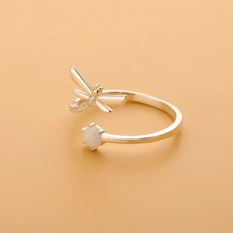Trustdavis Real 925 Sterling Silver Fashion Insect Dragonfly CZ Opening Rings For Women Wedding Party Fine Jewelry Gift DF071