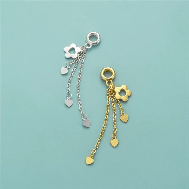 TrustDavis Real 925 Sterling Silver Fashion Tassels Flower Heart Charm Pendant Handmade DIY Accessories Wholesale Jewelry DZ1703