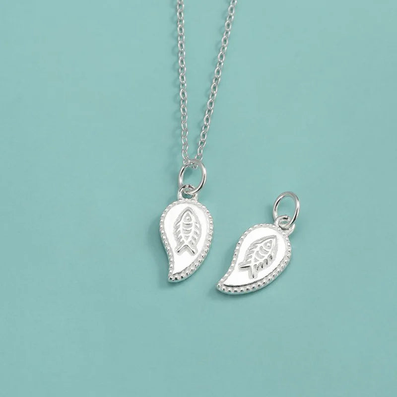 TrustDavis Real 925 Sterling Silver Fashion Leaf fish Charm Pendant Handmade DIY Necklace Bracelet Accessories Jewelry DZ1642