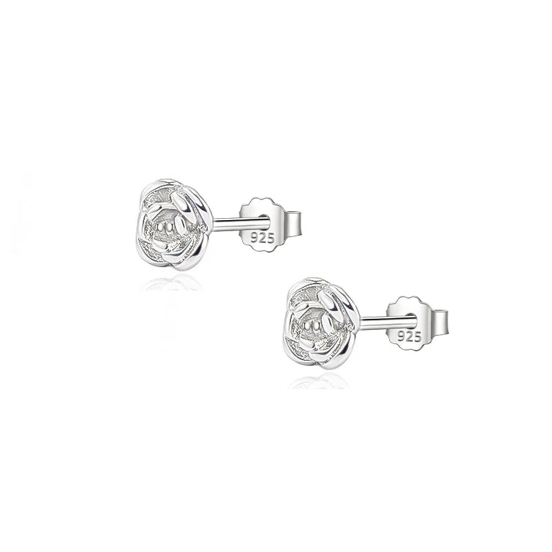 TrustDavis Real 925 Sterling Silver Minimalist Rose Flower Stud Earrings for Women School Party 925 Silver Jewelry Gift DS4647