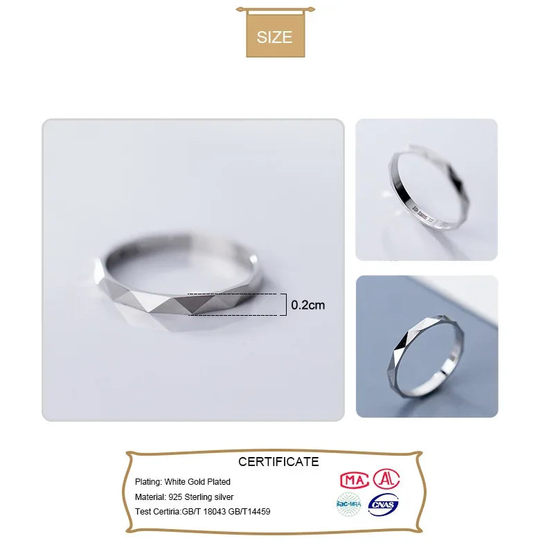 Real 925 Sterling Silver Minimalist Fashion Triangle Plane Finger Rings DA1297